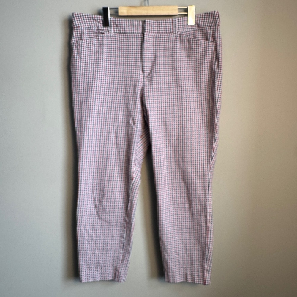 Old Navy Pixie High Rise Ankle Pants Red Blue Check Plaid Womens Size 16 Stretch